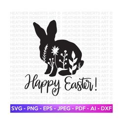 happy easter floral rabbit svg, floral bunny svg, wildflowers svg, cute rabbit svg, bunny svg, rabbit svg, easter svg, cut file cricut