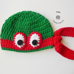CROCHET PATTERN - Ninja Turtles Hat | Ninja Turtles Photo Prop | Crochet Halloween Beanie | Sizes from Baby to Adult