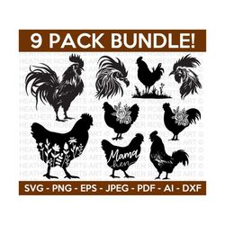 chicken svg bundle, chicken svg, rooster svg, farmhouse svg, floral rooster svg, farmhouse decor svg, floral chicken svg, cut file cricut