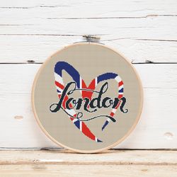 london cross stitch pattern united kingdom british flag ornament english heart cross stitch love great britain digital