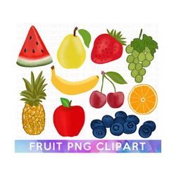 fruit clipart set , fruits png, clipart set of strawberry, apple, cherries, pineapple, banana, orange, watermelon, orange, pear, berries