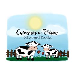 10 pack cows on a farm clipart doodles - farm animals - cows png - cattle - instant download - cricut country clipart