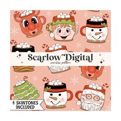 coffee mugs seamless pattern-christmas sublimation digital design download-santa claus seamless, reindeer seamless, snow