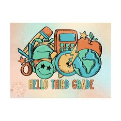 hello third grade png-back to school sublimation digital design download-boy back to school png, third grader png, retro