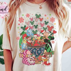 retro alice in wonderland group balloon tea cup christmas t-shirt, disney mickey's very merry xmas tee, disneyland famil