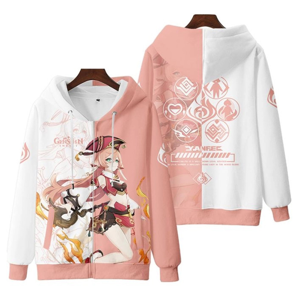 Yanfei Genshin Impact All Over Print 3D Hoodie Zip Hoodie, Yanfei Genshin Impact Hoodie 3D Zip Hoodie Fleece Hoodie