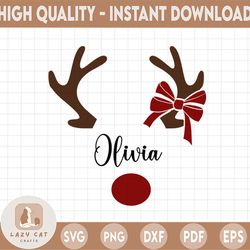 personalized name reindeer with bow split monogram, separated monogram, personalized name svg, svg png dxf eps jpeg pdf