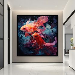 koi fish canvas painting, koi fish wall art, koi fish poster, background koi fish canvas print,fish wall decor, animal o