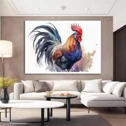 rooster canvas painting, stunning rooster canvas wall art, watercolor animal portrait, rooster wall decor,  animal paint