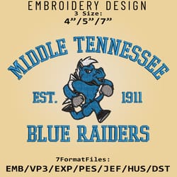 middle tennessee blue raiders embroidery design, ncaa logo embroidery files, ncaa blue raiders, machine embroidery