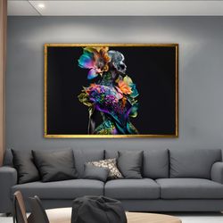 colorful woman canvas painting, floral woman wall art, woman in flower dress canvas art, modern artwork, modern home dec