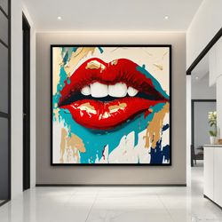 graffiti red lip canvas, artistic lip art, street art print, pop art lip painting, colorful lip canvas print