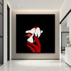 sexy blood and woman canvas print, woman with red lipstick canvas print art, modern beautiful woman canvas wall decor