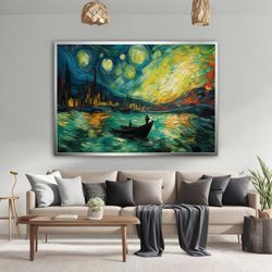 Colorful Lake Landscape Canvas, Colorful Night Landscape Art, Lake Canvas Art, Landscape Painting Wall Art