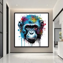 colourful monkey canvas painting, colourful monkey wall art, colourful monkey poster, monkey canvas print, animal canvas