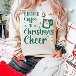 running on coffee and christmas cheer png, commercial use, christmas png, coffee lover png, retro christmas, sublimation