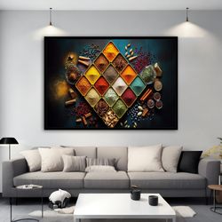 spices canvas print, spices kitchen wall decor, colorful spices artwork, cooking gifts, modern kitchen decor, kitchen wa