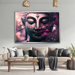 statue buddha canvas painting, buddha with eyes closed wall art, buddha canvas print, asian wall art, buddha poster