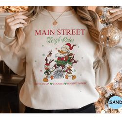 vintage donald main street sleigh rides shirts, disney christmas shirt, dewey louie huey christmas shirt, disney christm