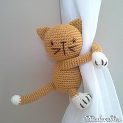 Kitty, Cat curtain tieback crochet PATTERN