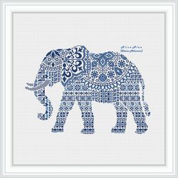 Cross stitch pattern Elephant silhouette geometric ornament abstract monochrome animal counted crossstitch patterns PDF