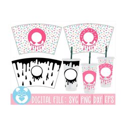 24oz donut drip cold cup svg, venti full wrap svg, sprinkles svg, pre sized cold cup,liquid dripping svg,png,eps,cricut,