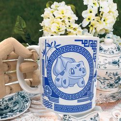 character coffee mug, blue willow inspired, pokemon starter set