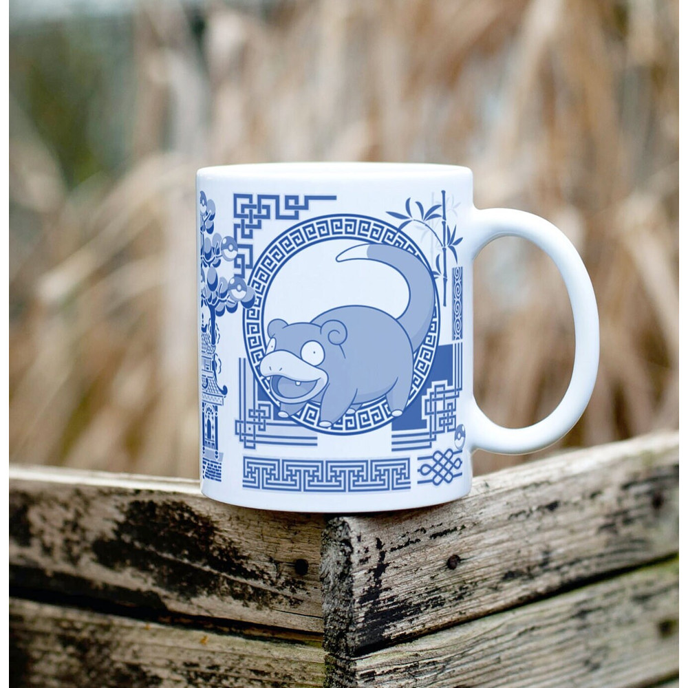 Character Coffee Mug  11oz Coffee Mug  Nerdy Gift Idea  Blue Willow Inspired  Pokemon Gift  Slowpoke Mug  Butterfree Caterpie Mug - 1.jpg