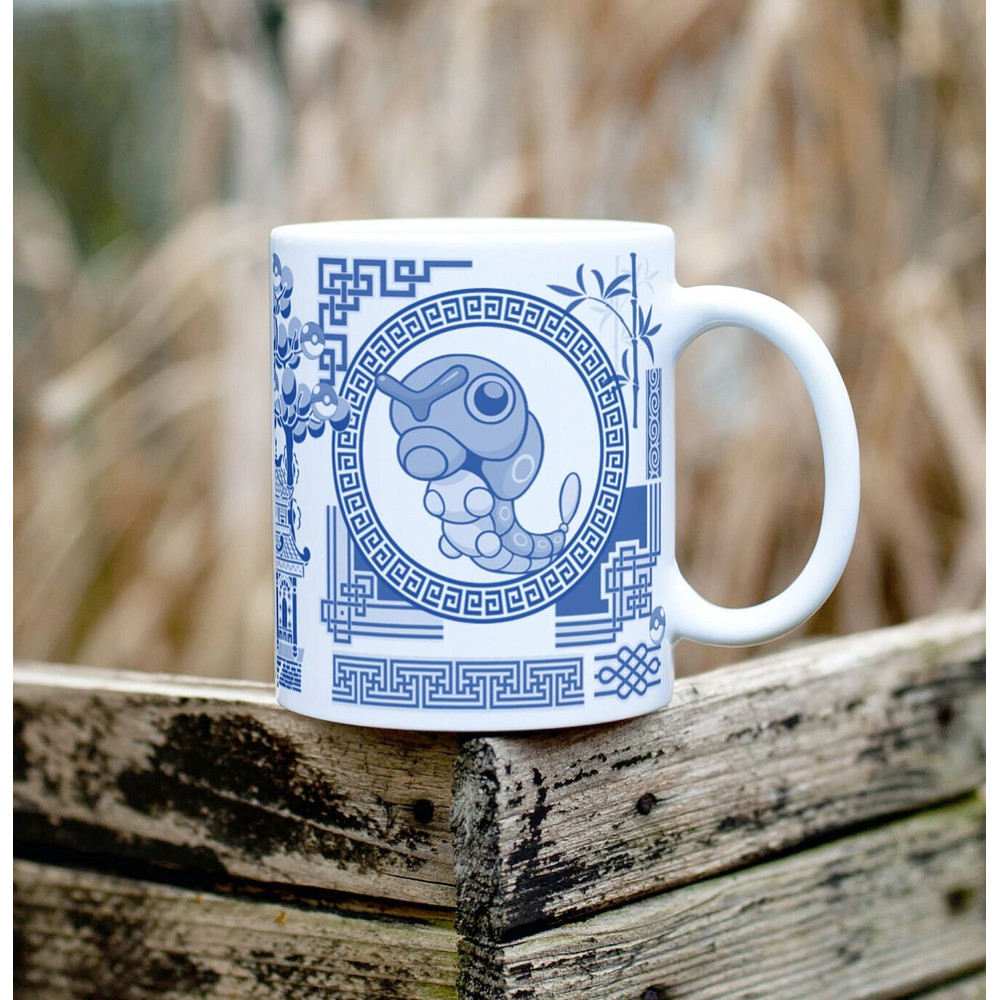 Character Coffee Mug  11oz Coffee Mug  Nerdy Gift Idea  Blue Willow Inspired  Pokemon Gift  Slowpoke Mug  Butterfree Caterpie Mug - 2.jpg