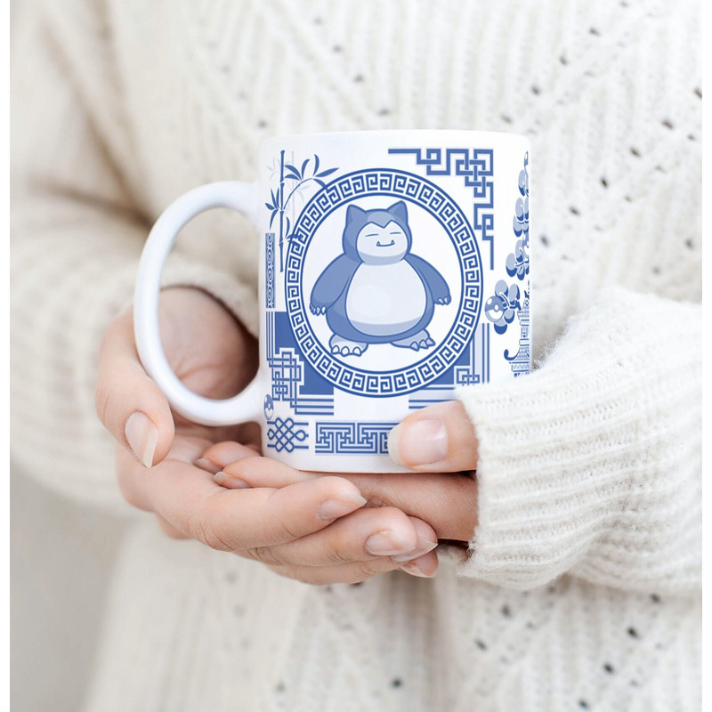 Character Coffee Mug  11oz Coffee Mug  Nerdy Gift Idea  Blue Willow Inspired  Pokemon Gift  Snorlax Coffee Mug  Snorlax Mug - 1.jpg