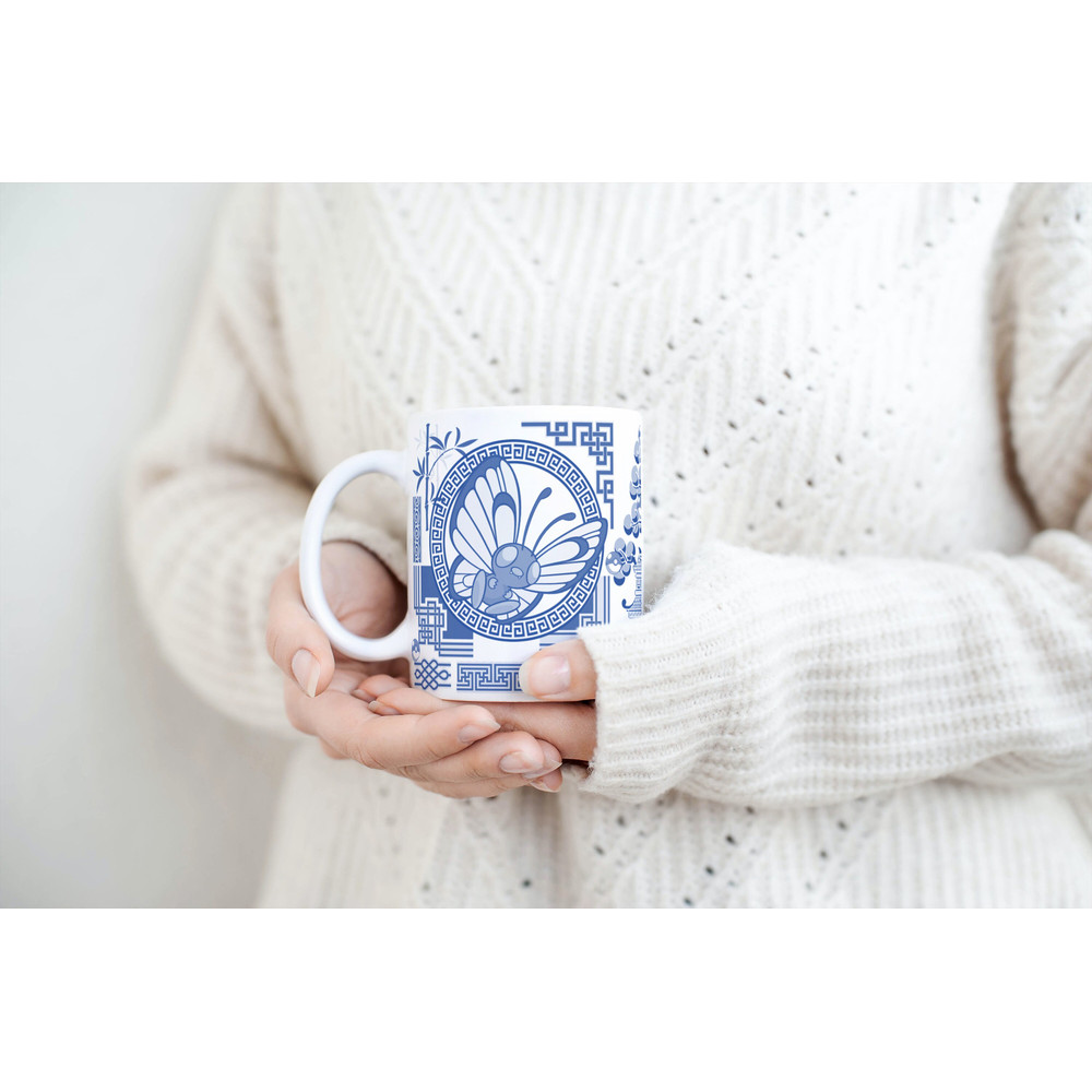 Character Coffee Mug  11oz Coffee Mug  Nerdy Gift Idea  Blue Willow Inspired  Pokemon Gift  Slowpoke Mug  Butterfree Caterpie Mug - 4.jpg