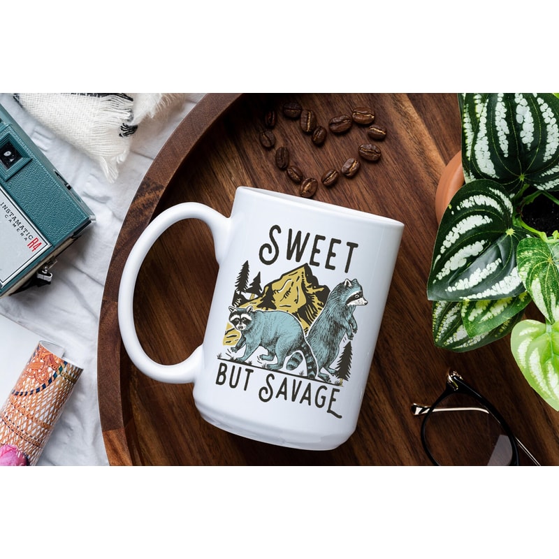 Sarcastic Coffee Mug, 11 or 15oz coffee mug, snarky gift idea, Sweet but Savage, Racoon mug - 2.jpg