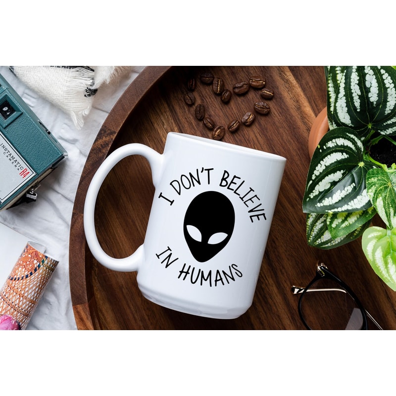 Sarcastic Coffee Mug, 15oz coffee mug, snarky gift idea, I don't believe in humans, introvert gift idea - 5.jpg