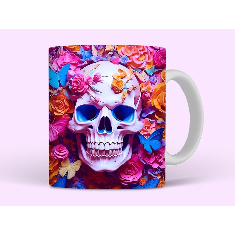 3D Skull Butterflies Mug Wrap, 11oz and 15oz Mug Sublimation Design, 3D Skull Mug Wrap PNG, 11oz and 15oz Mug Design, Digital Download - 1.jpg