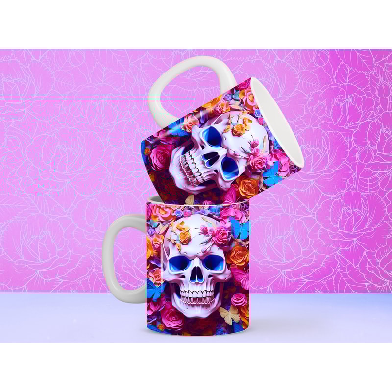 3D Skull Butterflies Mug Wrap, 11oz and 15oz Mug Sublimation Design, 3D Skull Mug Wrap PNG, 11oz and 15oz Mug Design, Digital Download - 3.jpg