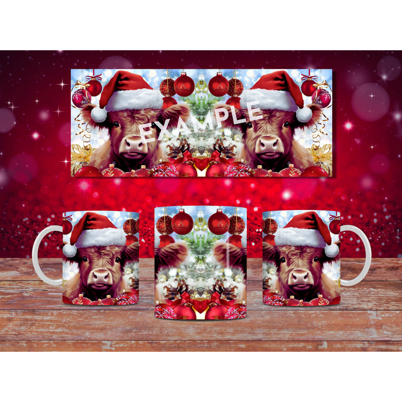 Baby Cow Christmas Mug Wrap, 11oz and 15oz Mug Sublimation Design, Holiday Cow Mug Wrap PNG, Instant Digital Download, Highland Cow Mug PNG - 3.jpg