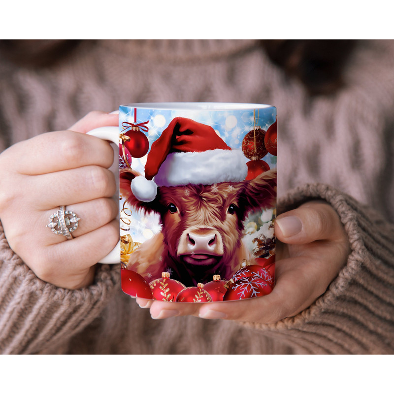 Baby Cow Christmas Mug Wrap, 11oz and 15oz Mug Sublimation Design, Holiday Cow Mug Wrap PNG, Instant Digital Download, Highland Cow Mug PNG - 4.jpg