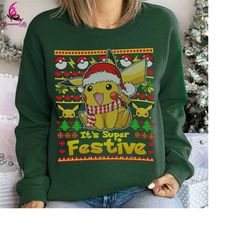 pikachu super festive shirt | pikachu christmas sweatshirt | pikachu xmas gifts | pokeball christmas shirt | video games