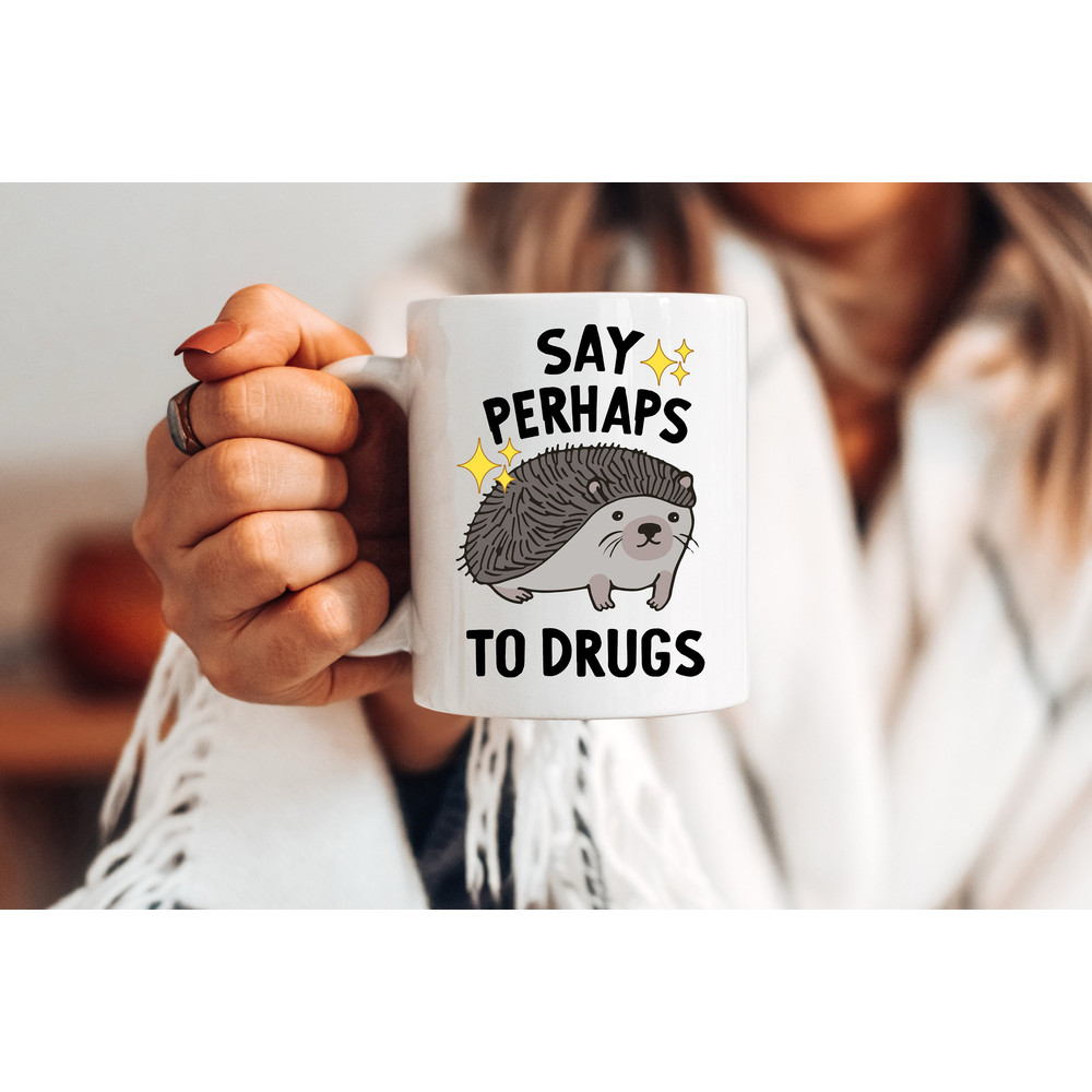 Hedgehog Mug - Say Perhaps to Drugs - Meme Mug - Mental Health Mug - Coffee Mug - Depression Mug - Drugs Mug - Existential Dread Gifts - 5.jpg