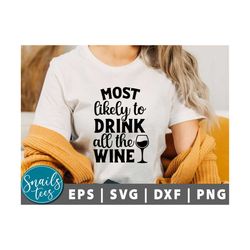 most likely to drink all the wine svg, png, wine svg, funny wine svg, quote, wine glass svg, wine saying svg, wine lover