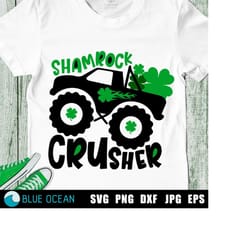 shamrock crusher svg, boys st patrick day svg, shamrock monster truck svg, st patrick cut files