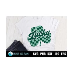 lucky svg, retro lucky png, st patricks png, checkered clover png, lucky retro shirt