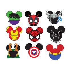 disney superhero mouse head svg bundle, trending svg, superhero svg, hulk svg, spiderman svg, captain marvel svg, iron m