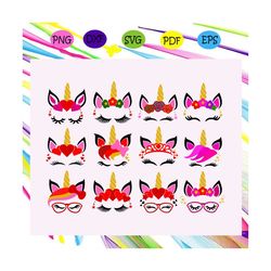 pretty eyes unicorn head with shabby chick roses crown bundle svg, unicorn svg, unicorn birthday, unicorn party, unicorn