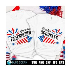 4th of july couples svg, she's my firecracker, i'm his sparker, patriotic couple shirt, funny 4th of july svg