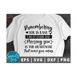 remembering you is easy svg png dxf memorial svg funeral svg, memorial quote, in memory of miss you svg cut file cricut