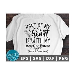 part of my heart is with my angel in heaven clipart svg png dxf memorial svg feathers birds in loving memory cut file cr