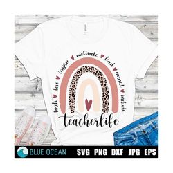 teacher life svg, teacher rainbow svg, teach love inspire rainbow svg, teacher cut files