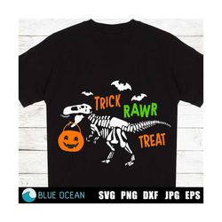 halloween dinosaur svg, trick rawr treat svg, skeleton dinosaur svg, halloween kids shirt