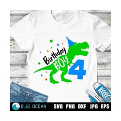 dinosaur 4th birthday svg, birthday boy 4th shirt svg, t-rex 4th birthday boy, iron on birthday dino 4 years